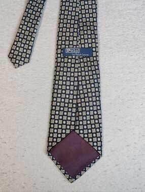Vintage Polo Ralph Lauren Necktie Mens 4x57 100% Silk Geometric Squares Made USA